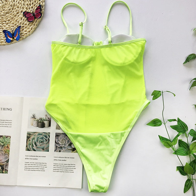 Transparent Mesh Push Up One Pieces