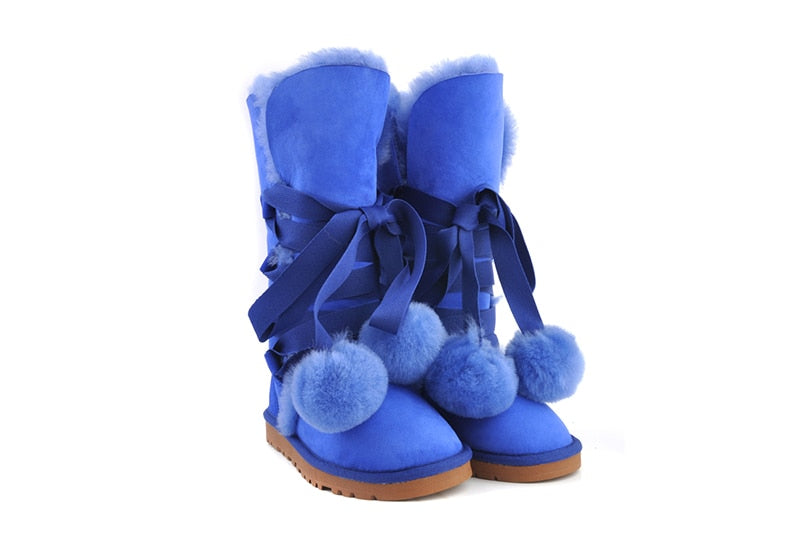 Genuine Leather High Snow Boots Shearling Lining