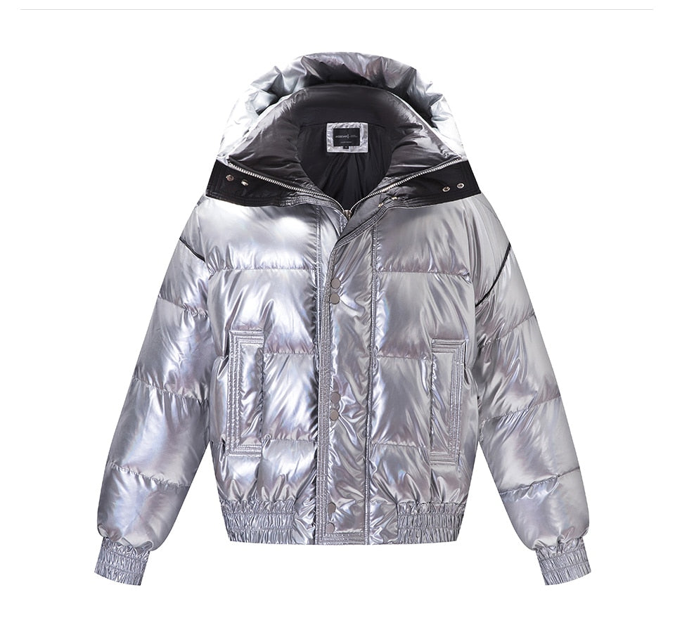 Shiny Hologram Oversize Puffer Coats