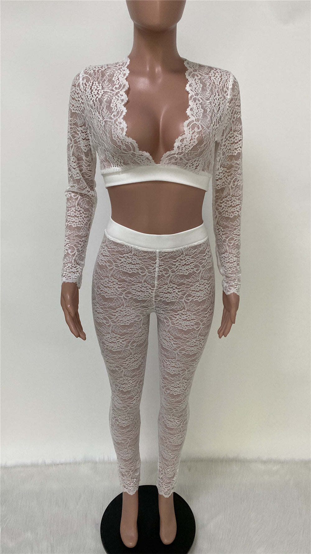 Floral Lace See Through Crop Top & Leggings