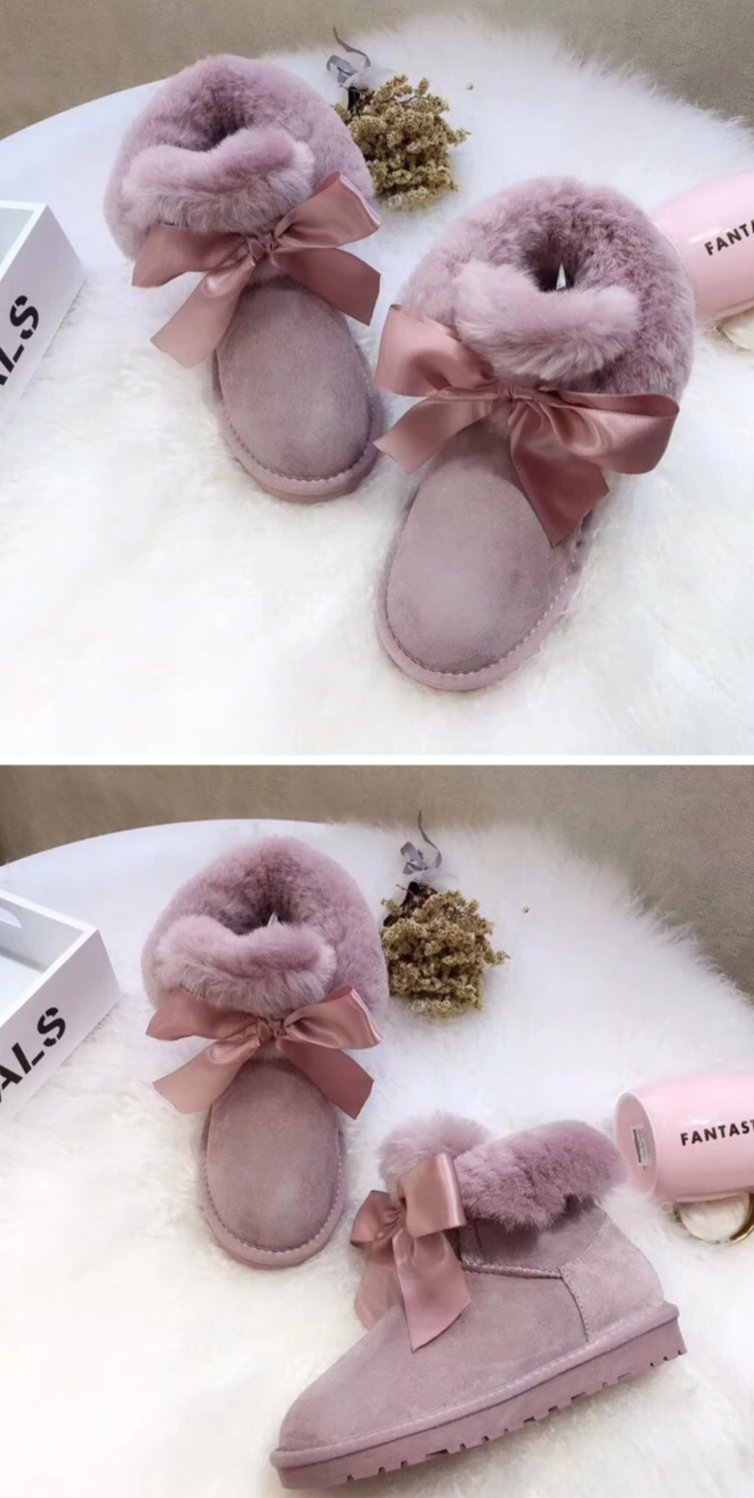 Genuine Leather Real Shearling Fur Lace Mid Boots