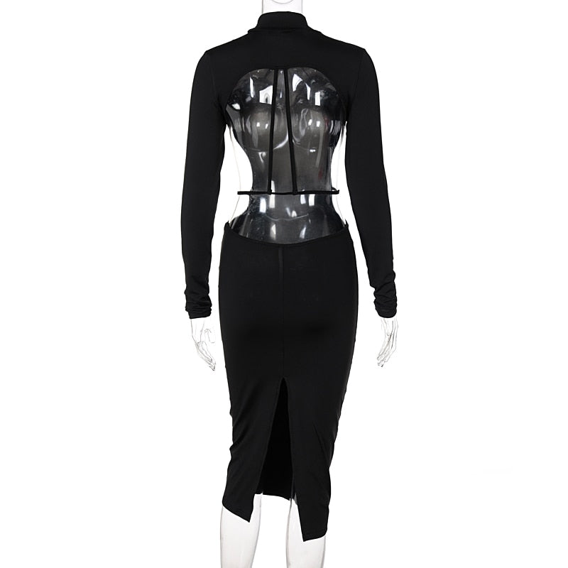 Backless Long Sleeve Maxi Dress