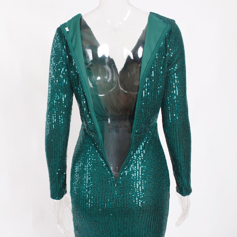 Sequin Stretchy Long Sleeve Maxi Dresses