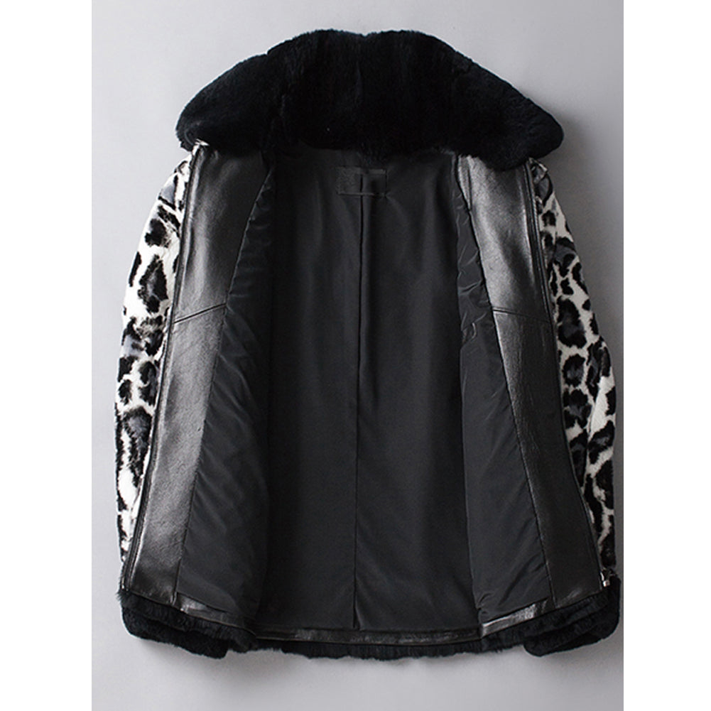 Leopard Print Real Rabbit Fur Coat