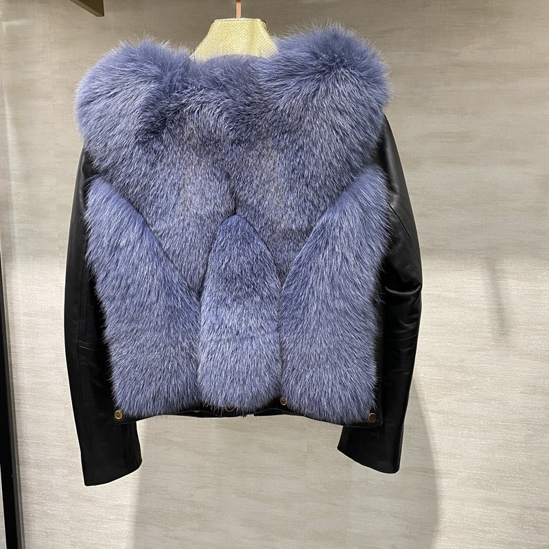 Genuine Leather Jacket Studded Arms Fur Chest