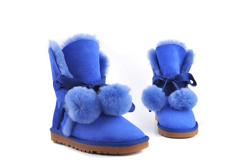 Genuine Leather Natural Fur Above Ankle Snow Boots