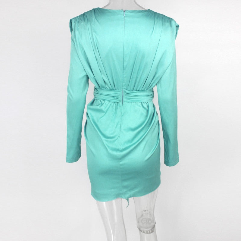 Deep V Wrap Long Sleeve Bandage Dresses