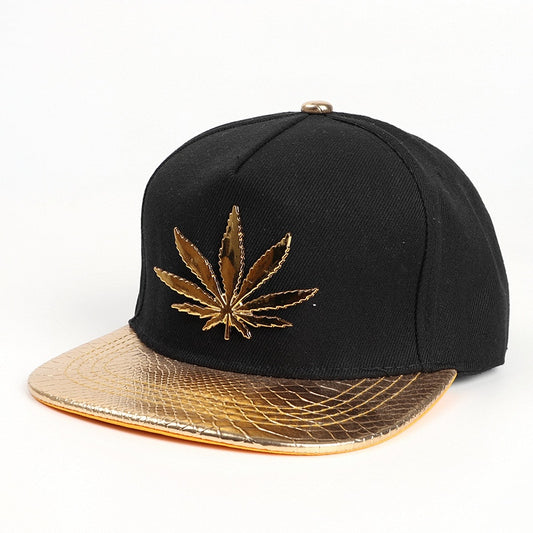 Cannabis Leaf Pu Snake Leather Brim Snapback Hats
