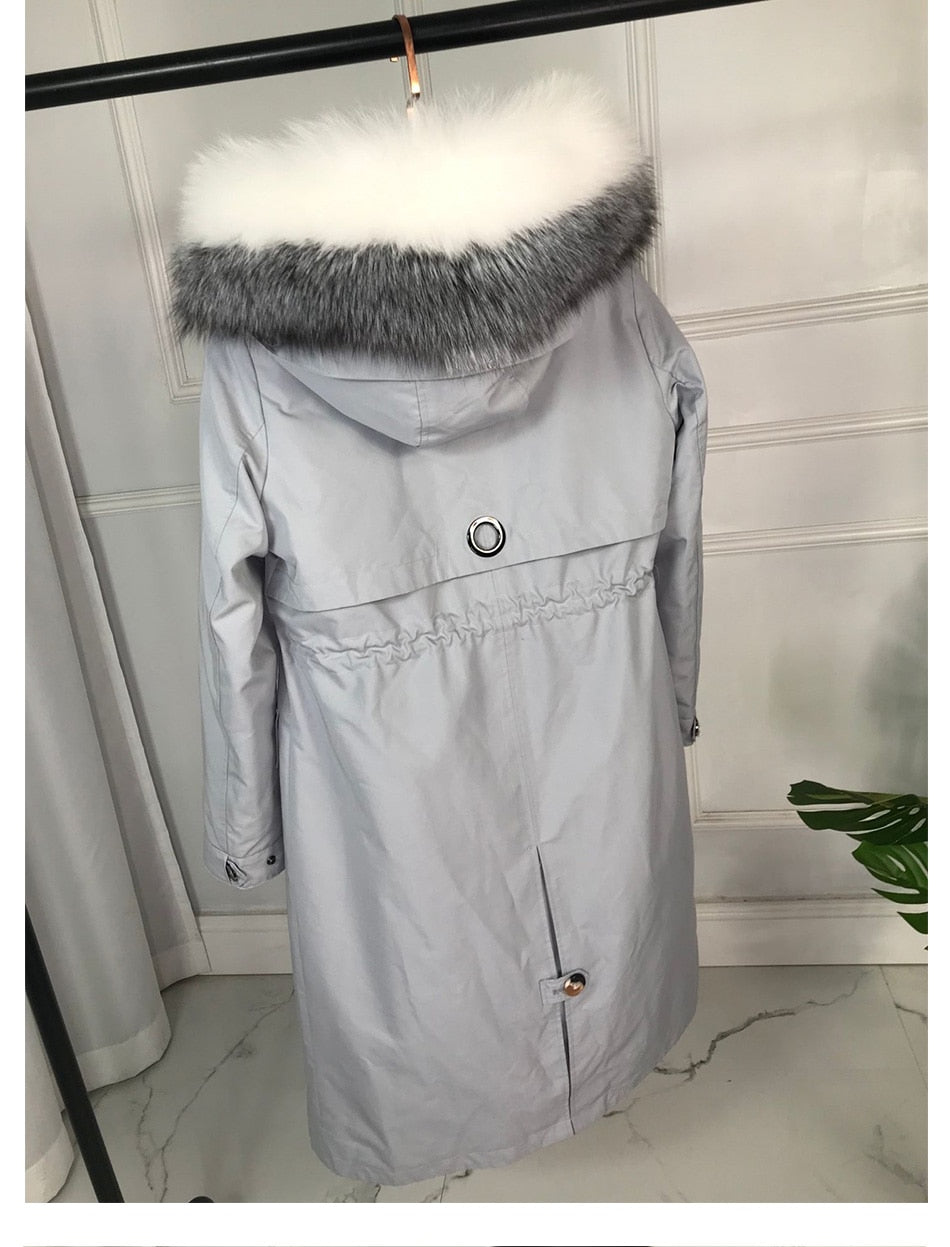 REAL Rabbit FUR LINING WITH @ Tone Fox Fur COLLAR Parkas Coats
