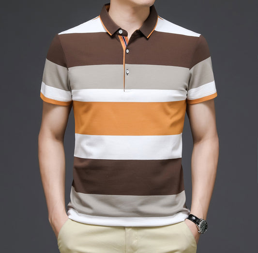 Full Thick Stripe Collar Short Sleeve Shirts