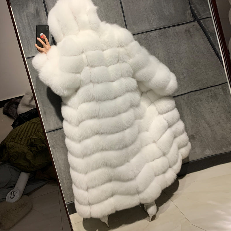 Pattern Fur Hooded X-long Coats