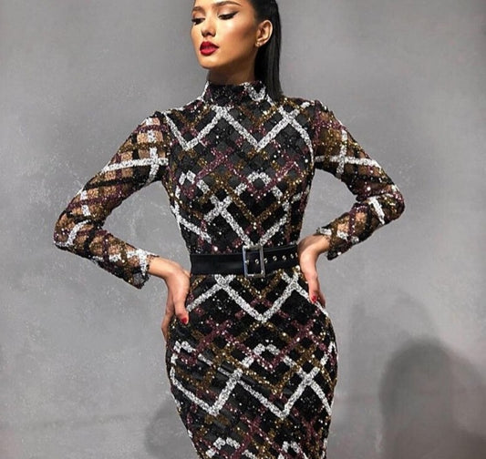 Mix Sequins Long Sleeve Mermaid Gowns