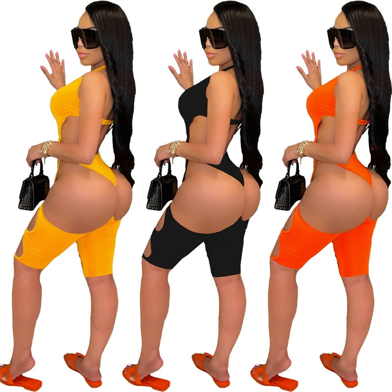 Full Hollow Out Sleeveless Backless Rompers