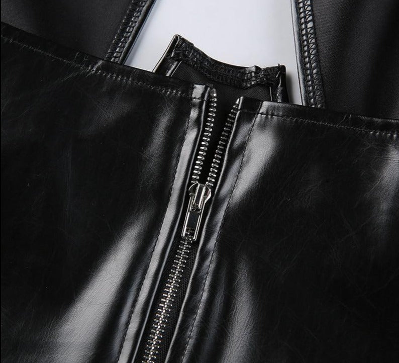 PU Leather Hollow Cross Crop Top