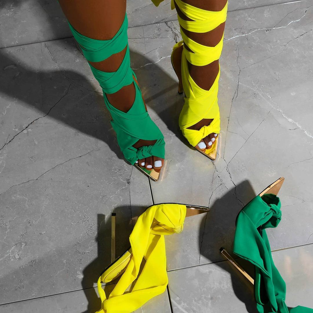 Fabric Tie Peep Toe High Heels