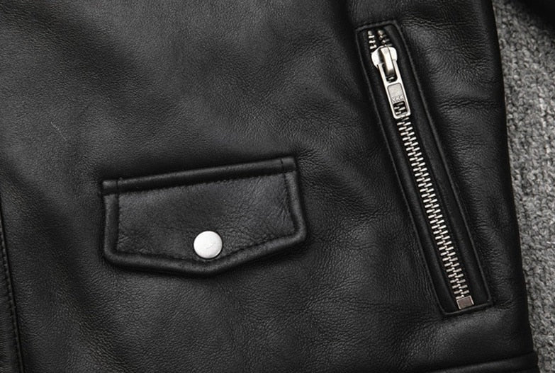 Genuine Leather Moto Jacket Real Wool Lining