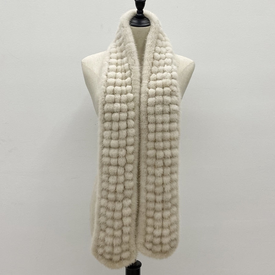 Natural Mink Fur Ball Scarves