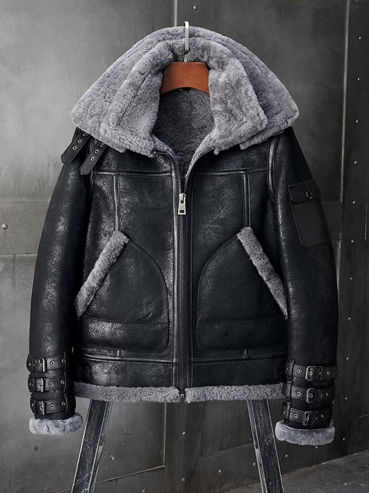 Genuine Leather Coats Grey Shearling B3 Bomber