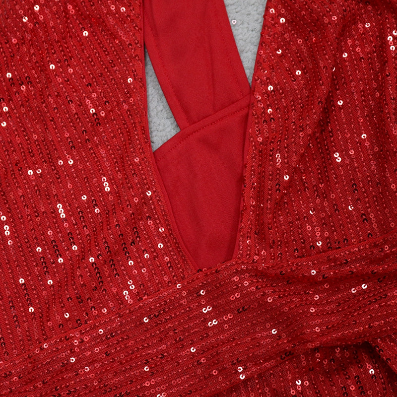 Sequin Open V Maxi Solo Slit Dresses