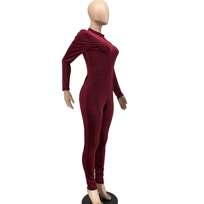Velvet Long Sleeve Jumpsuits