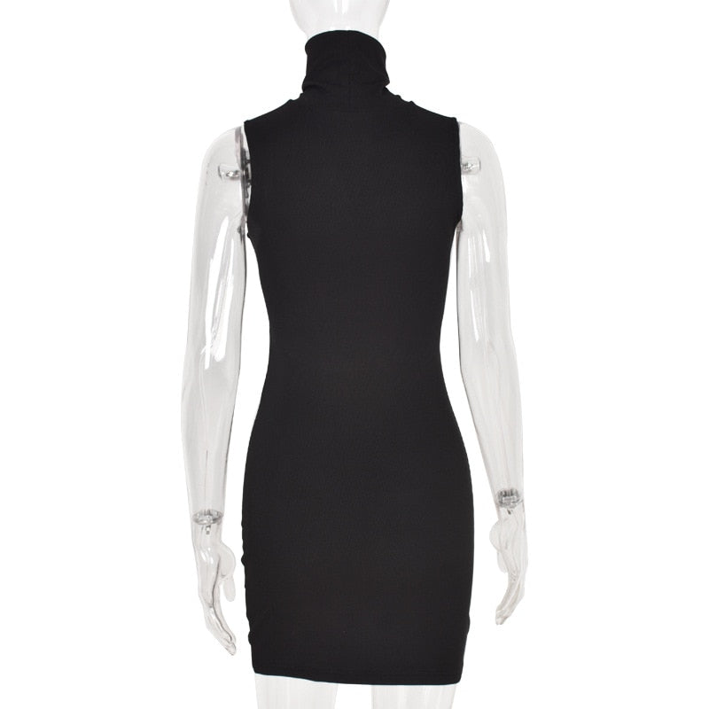 Turtleneck Hollow Belly Sleeveless Mini Dresses