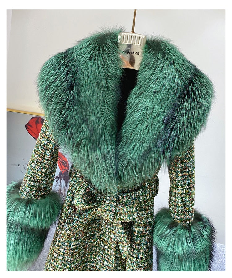 Cashmere Wool Trench Coats Big Fur Collar And Cuffs