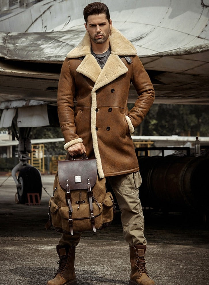 Genuine Leather Long Coats Tall Collar B3 Aviation