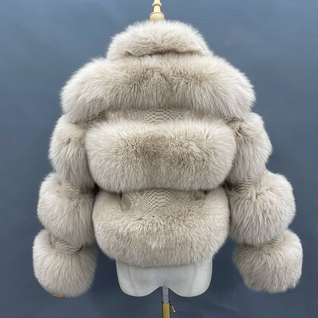 Snake Print Real Fox Fur Short Coats