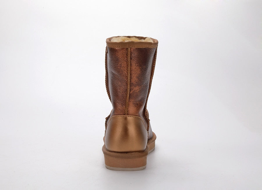 Real Leather Wool Fur Lined Snow Boots Waterproof