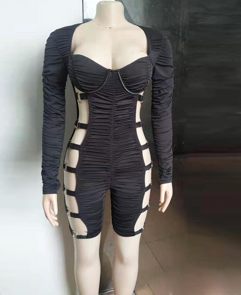 Cut Out Side Rings Ruched Rompers