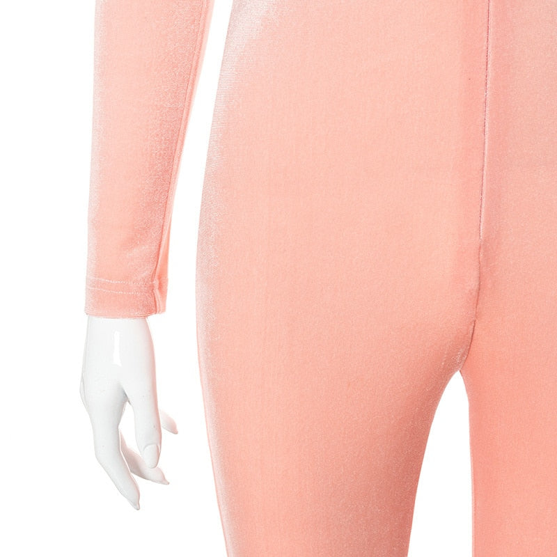 Suede Style Long-sleeved Jumpsuits