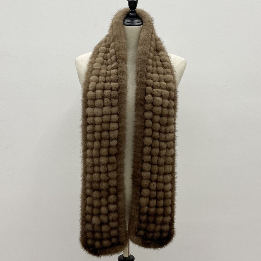 Natural Mink Fur Ball Scarves