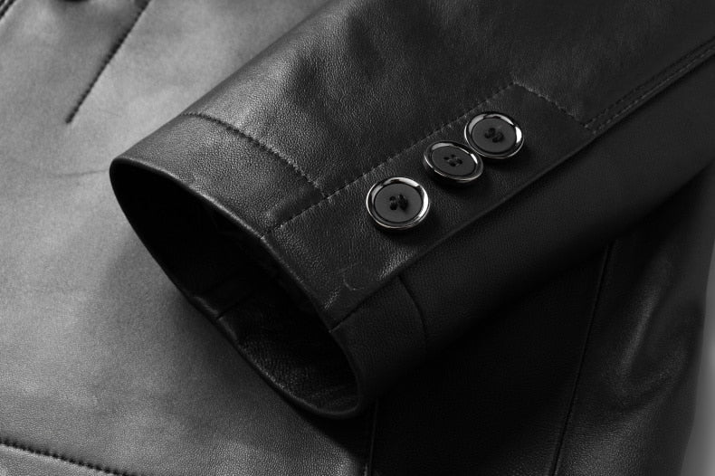 Genuine Leather Classic Button Jacket