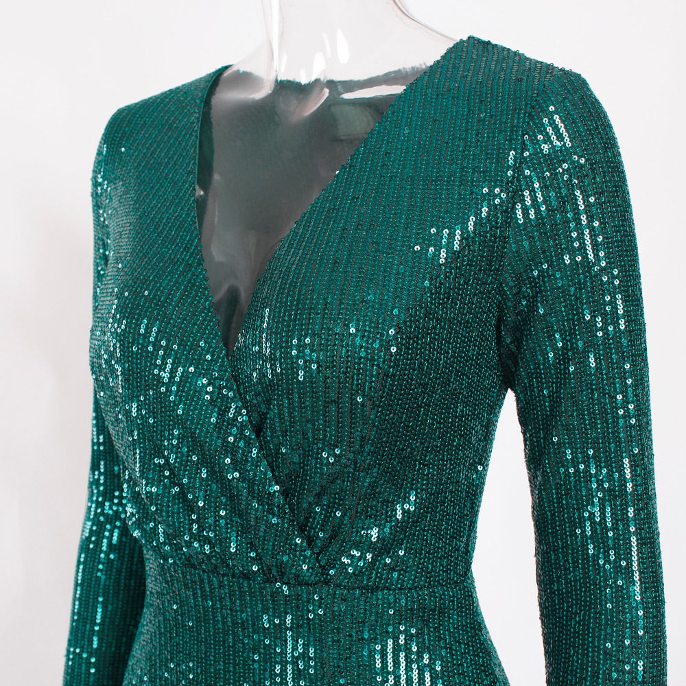 Sequin Stretchy Long Sleeve Maxi Dresses
