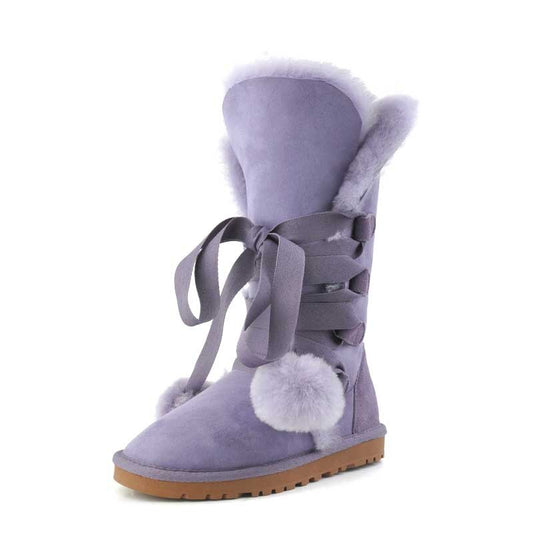 Genuine Leather High Snow Boots Shearling Lining