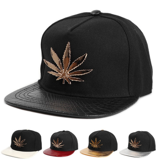 Cannabis Leaf Pu Snake Leather Brim Snapback Hats