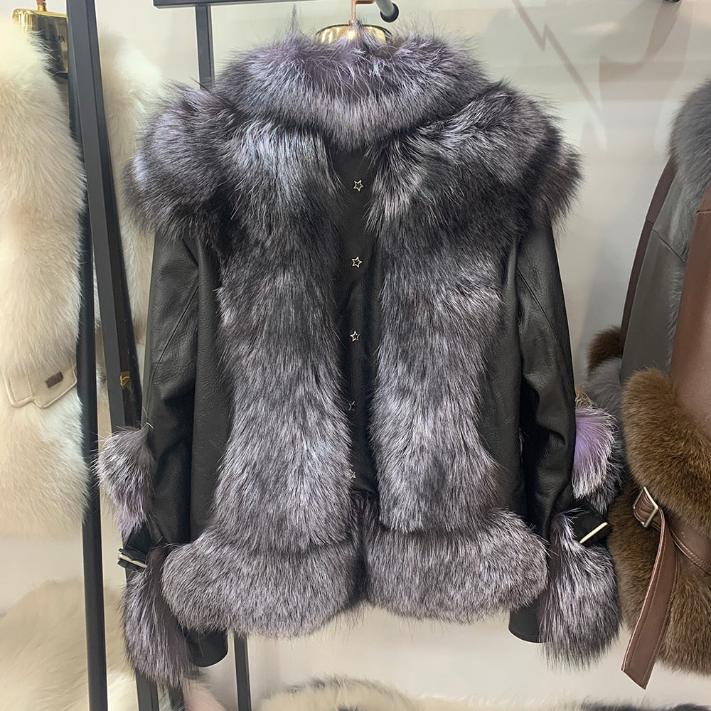 Genuine Leather Real Fox Fur Jackets