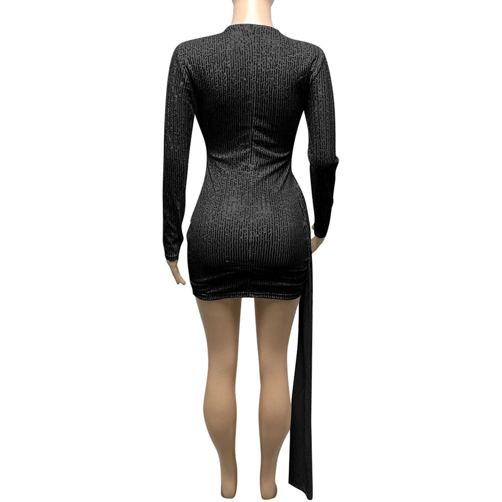 Sequin Hollow Drape Chest Mini Dresses