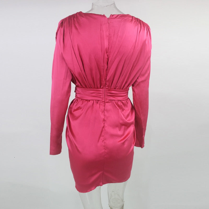 Deep V Wrap Long Sleeve Bandage Dresses