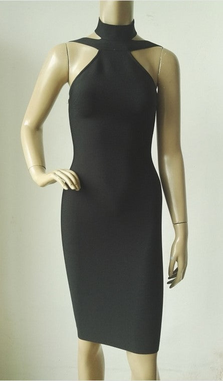 Halter Hollow Shoulder Midi Dresses