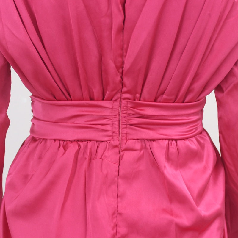 Deep V Wrap Long Sleeve Bandage Dresses