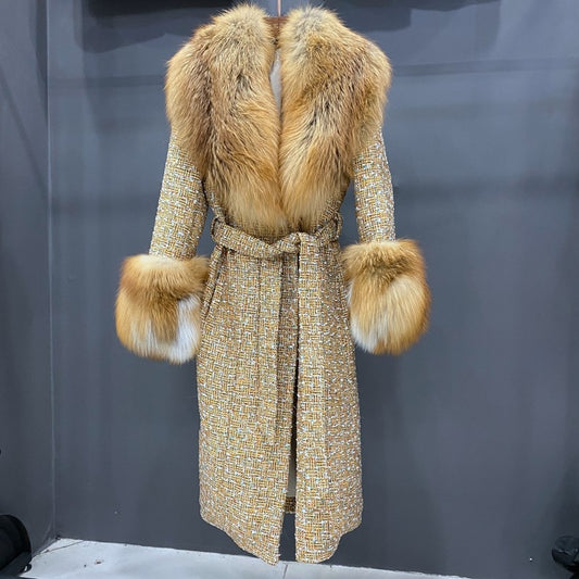 Cashmere Wool Trench Coats Big Fur Collar And Cuffs