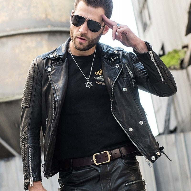 Genuine leather hot sale moto jacket