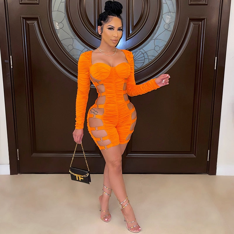 Cut Out Side Rings Ruched Rompers
