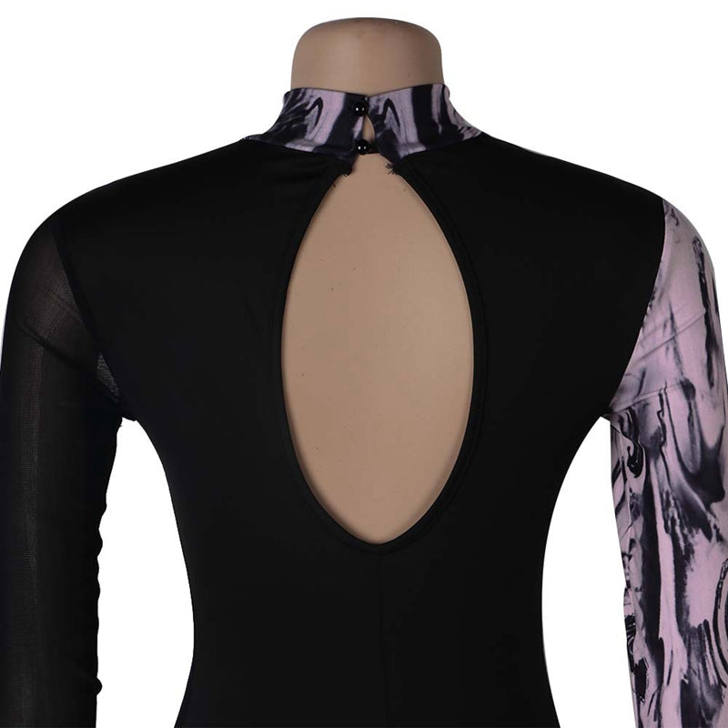 Print Sheer Mesh Long Sleeve Jumpsuits