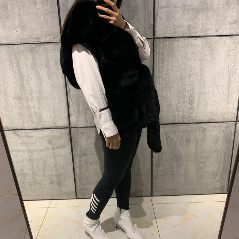 Fluffy Rex Rabbit Fur Robe Tie Vests (Multi-Colors)