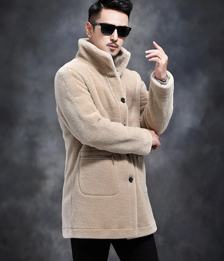 Genuine Leather Real Shearing Fur Lining Two Side Long Coats