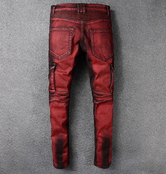 Light Burgundy Cargo Slim Biker Jeans
