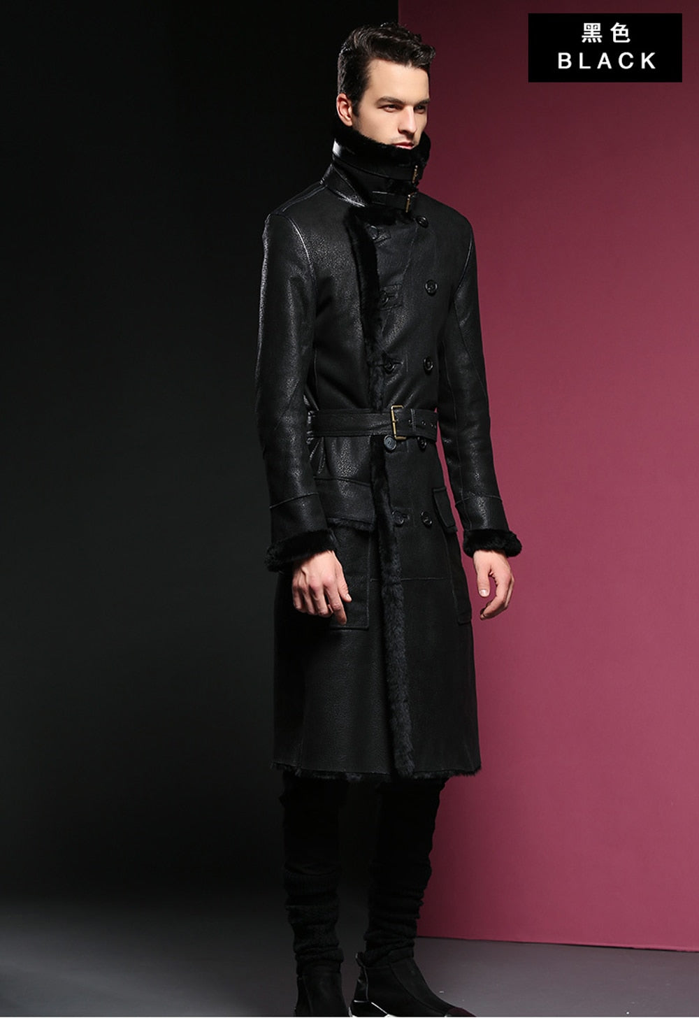 Genuine Leather Natural Sherling Fur Lining Overcoats