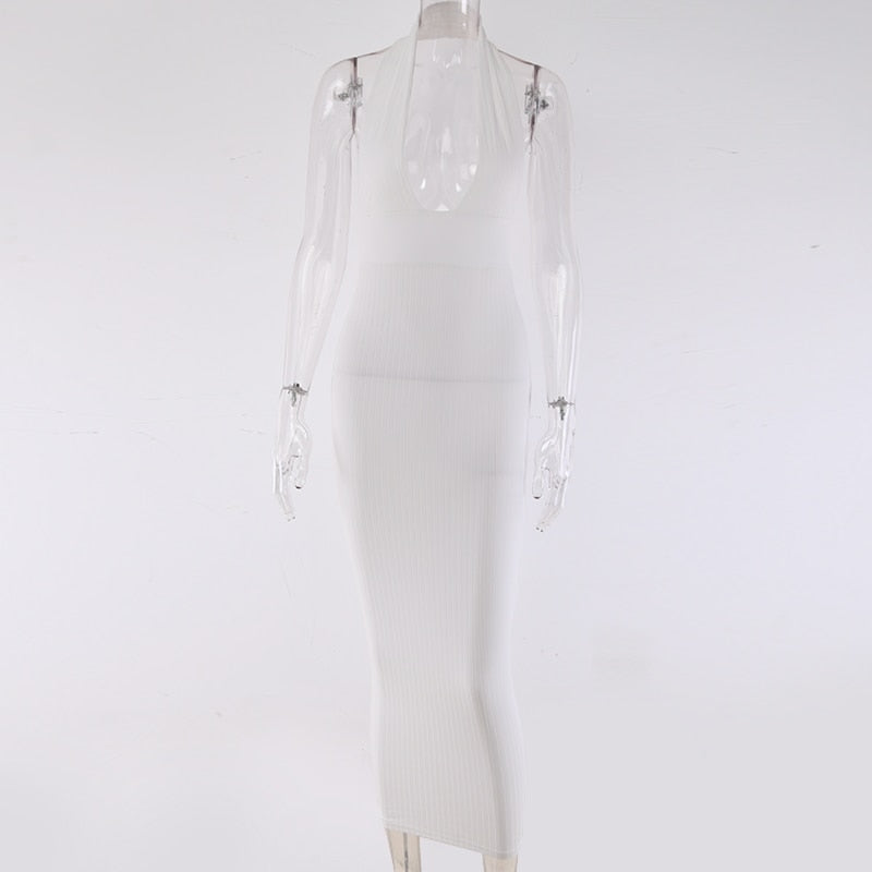 Halter Deep V Backless Pencil Long Bodycon Dresses